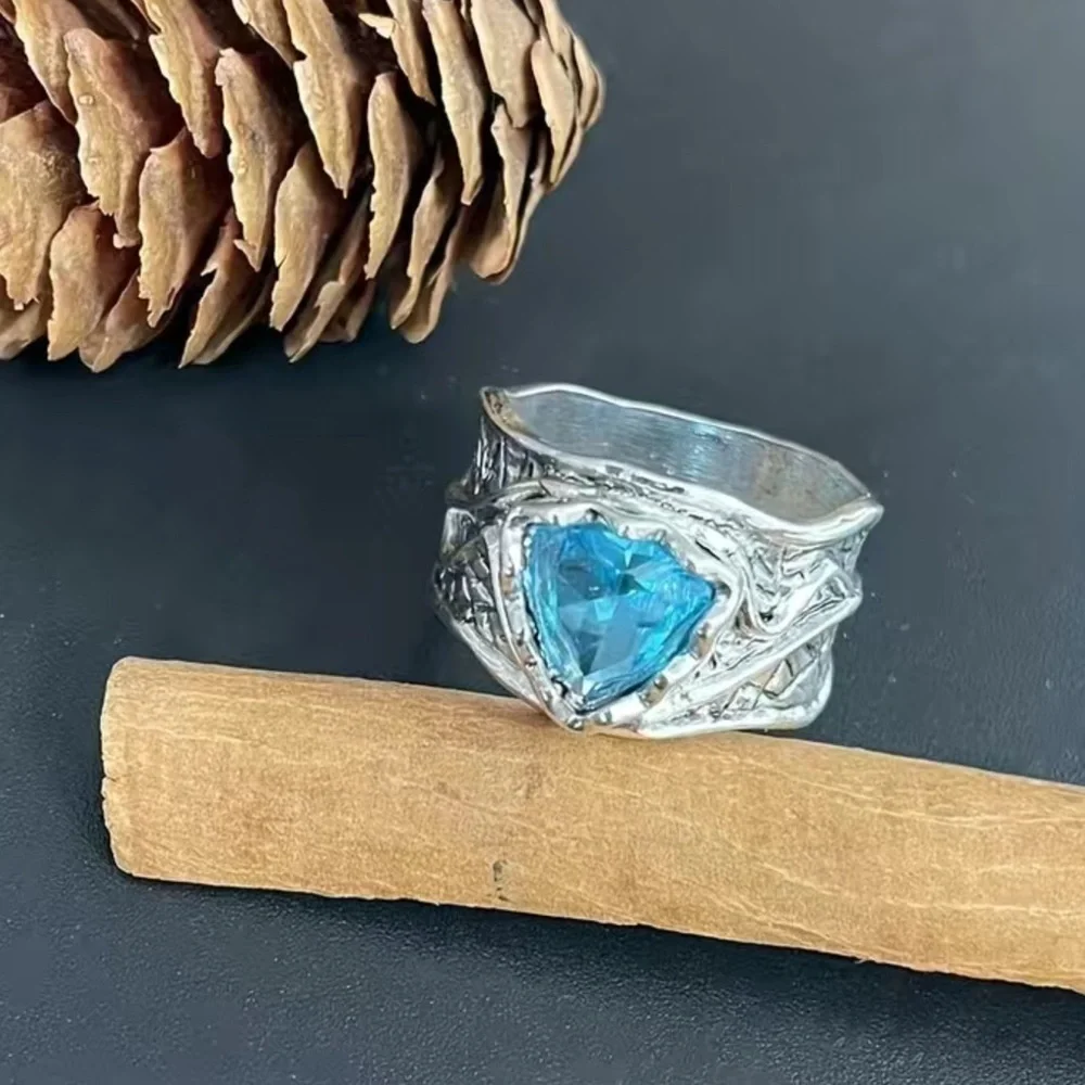 New! Beautiful Blue Bohemian Silver Ring Zircon Gemstone Sz 8,9